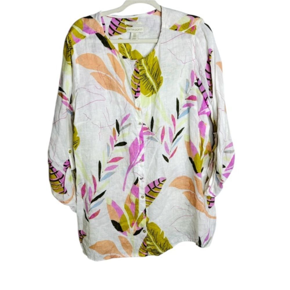 NWOT Cynthia Rowley Linen Floral Button Down Shirt 1X